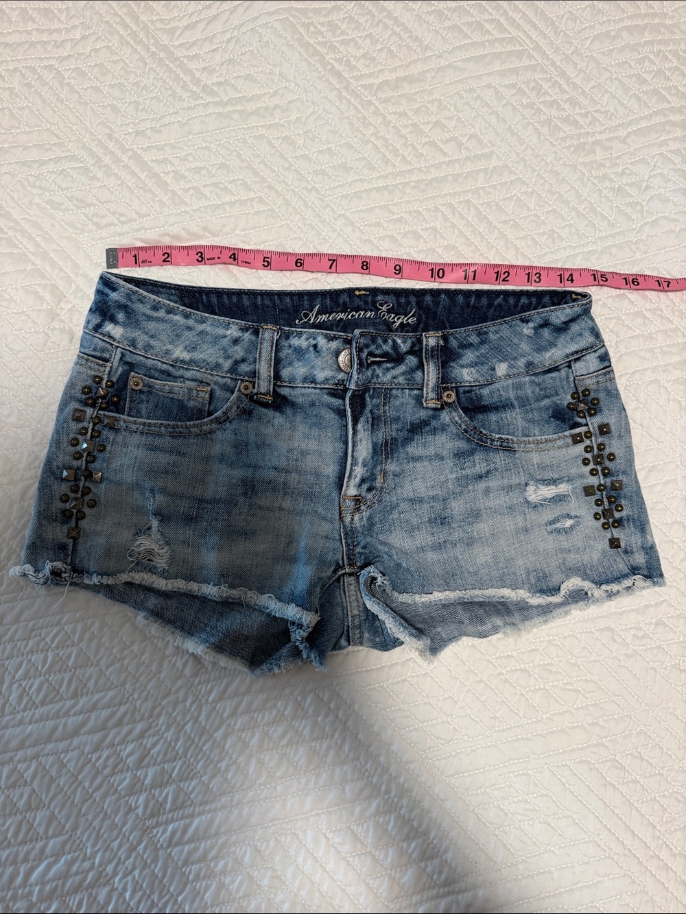American Eagle Outfitters Light Blue Distressed Denim Shorts with Stud Detail